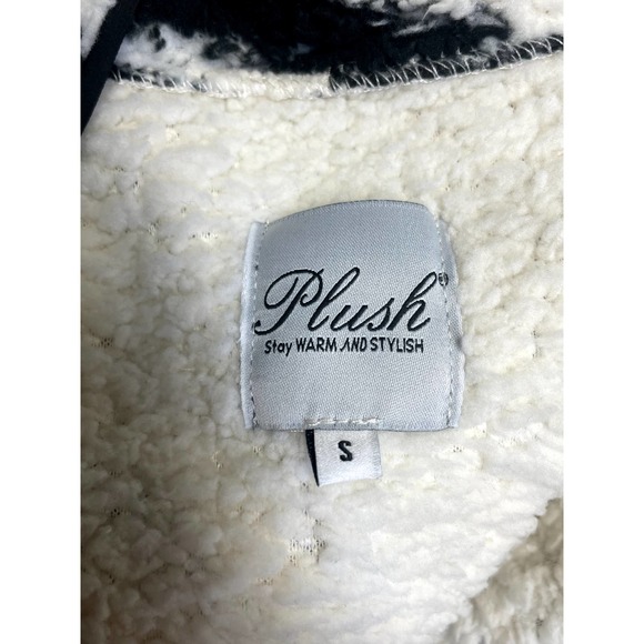PLUSH Lightweight Sherpa Zebra Print Zip Up Jacket Black and Cream Size S - Picture 11 of 13